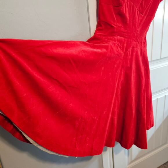 Vintage Young Modes 50s Swing Dress Womens Small Red Pin Up Retro Rockabilly - Picture 3 of 11